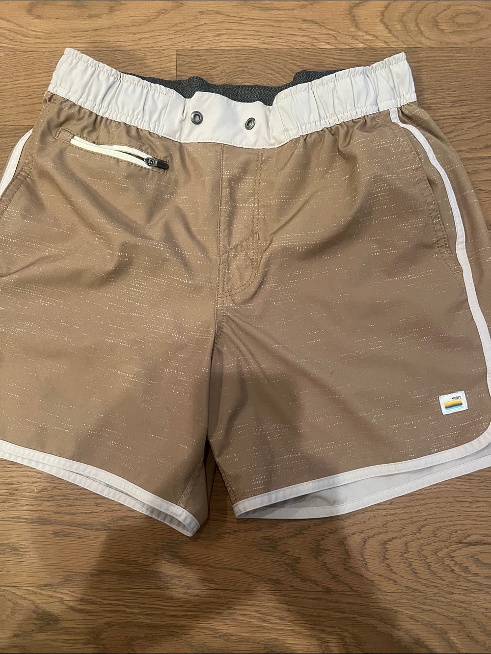Vuori Tan shorts  with White Trim